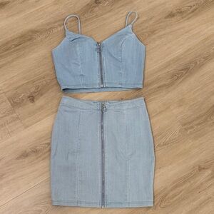 Light Blue Women's Denim Skirt Set